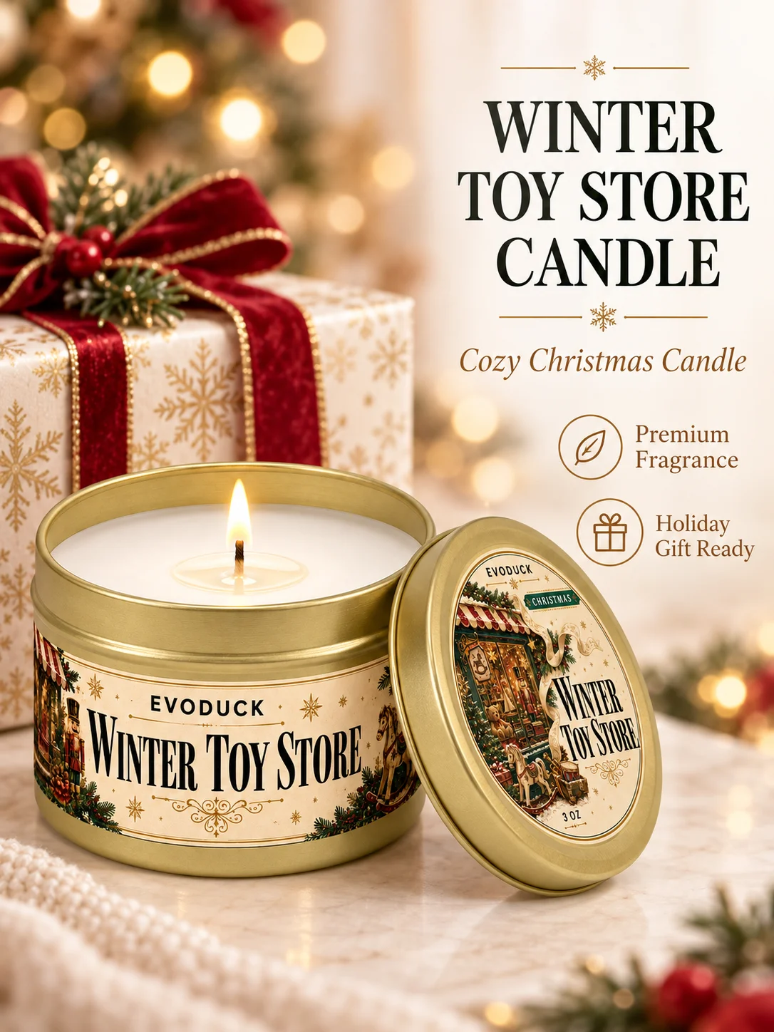 1pc Vanilla Amber Cashmere Christmas Candle 3oz Tin, Warm Cozy Scent, Gift Box & Card, Christmas Gifts for Her Mom