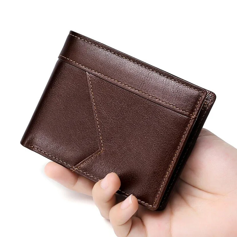 

RFID Blocking Men's Wallet Man Vintage Cow Genuine Leather Male Handmade Billfold Coin Purse Short Card Holder