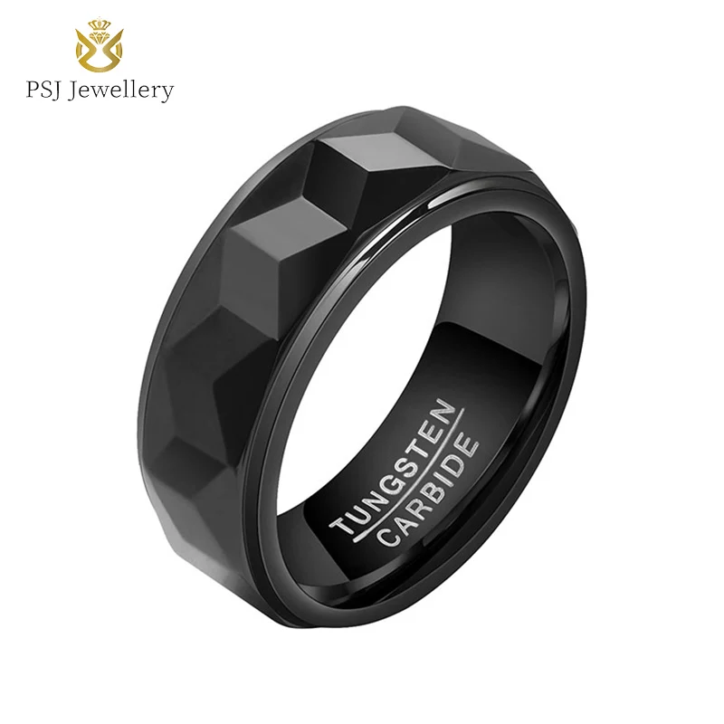 Fashion Wedding Jewelry 8MM Black Plated Tungsten Carbide Rings for Men