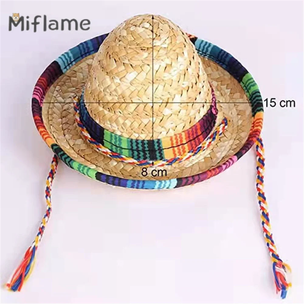 Miflame Mini Pet Hat Western Mexican Style Hat Spring Summer Sunshade Adjustable Hat Small Dog Party Decorative Hat Chihuahua