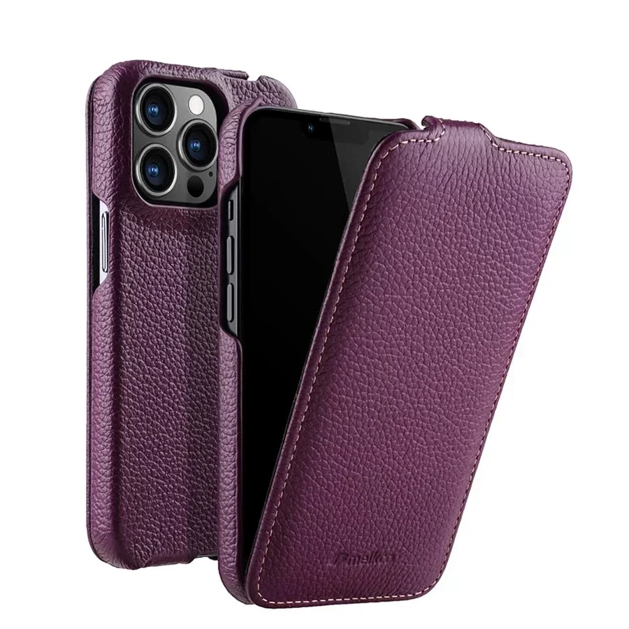 

Melkco Vertical Genuine Cowhide Leather Case for IPhone 15 Pro Max 14 Plus 13 Mini 12 11 Pro Premium Business Flip Phone Cover