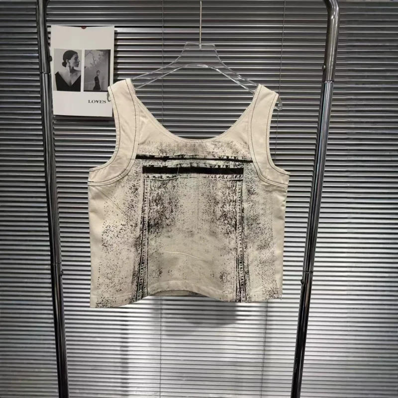 HKSH Women Vest Fashionable Versatile Niche Design Printed Contrast Color Patchwork Slimming Stylish Tank Top Summer New HK24875