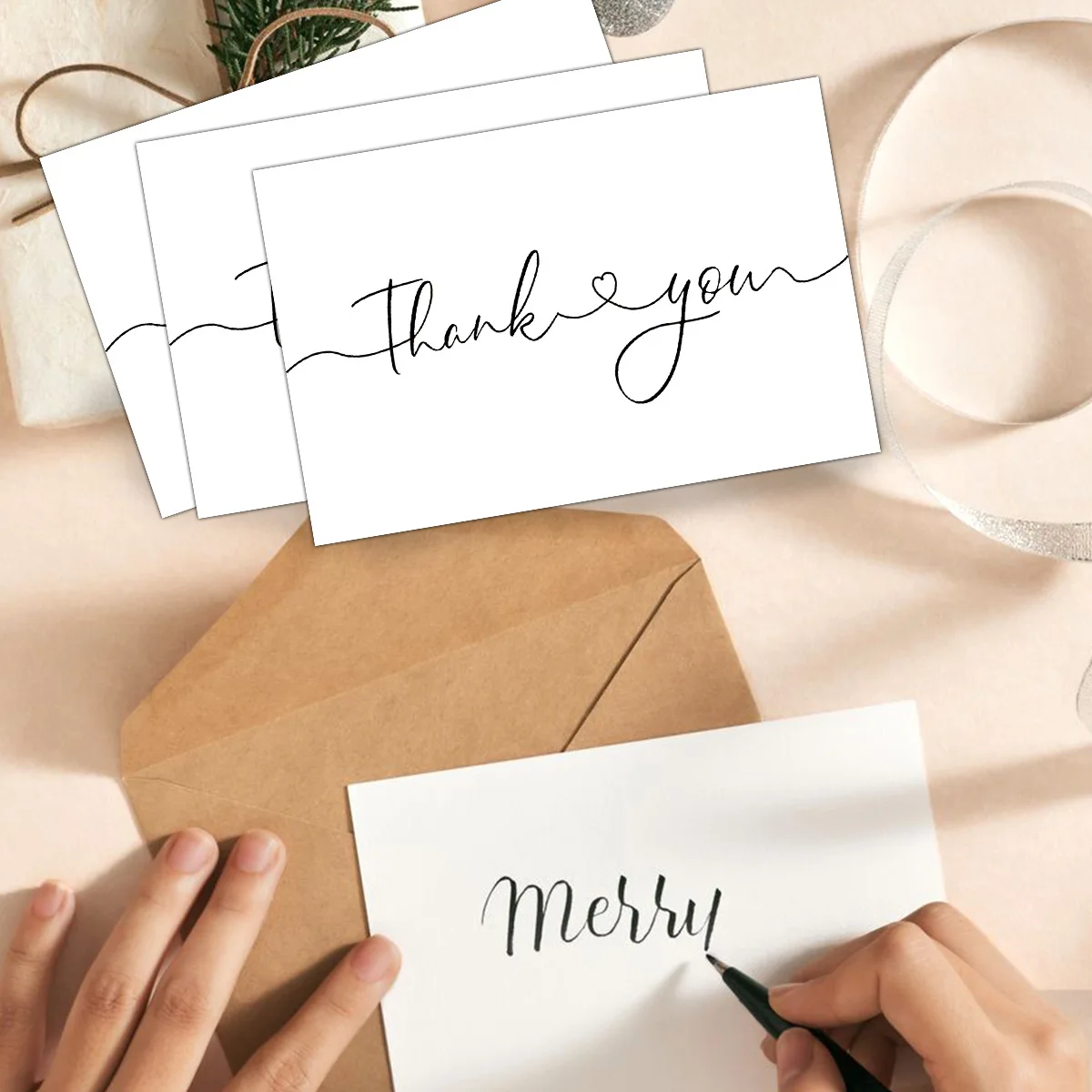  12 قطعة من بطاقات الشكر البيضاء مع مغلفات، مجموعة بطاقات تهنئة فارغة لدعوة عيد الميلاد وحفلات الزفاف وهدايا زينة الحفلات #5