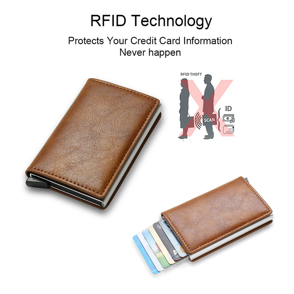 Rfid Men Credit Card Holder Wallets Free Name Customized Small Card Wallets PU Leather Slim Mini Wallet Qaulity Male Purses