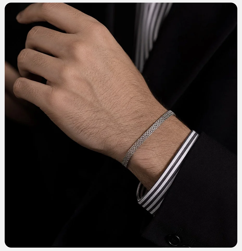 Vnox Silberfarbenes Mesh-Armband für Herren, 5,2 mm Kupfer-Spitzenarmreif, verstellbarer Karabinerverschluss, Herzanhänger, minimalistisches Schmuckgeschenk – Detail 3
