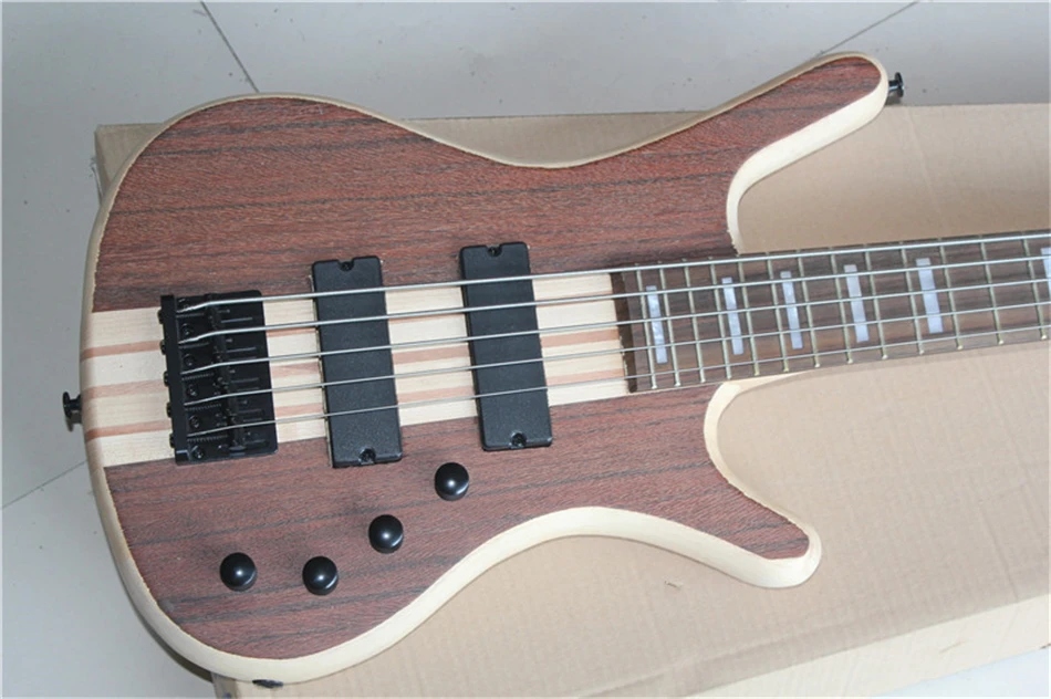 Flyoung 5 Strings Neck-Thru-Body Electric Bass Guitar with Rosewood Top,Offer Customize