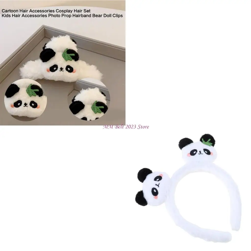 

49ME Sweet Cartoon Hairband 3D Plush Panda Hair Claw Hair ClampS Female Hair Styling Tool Braid Hair Scrunchy Hair Decoration
