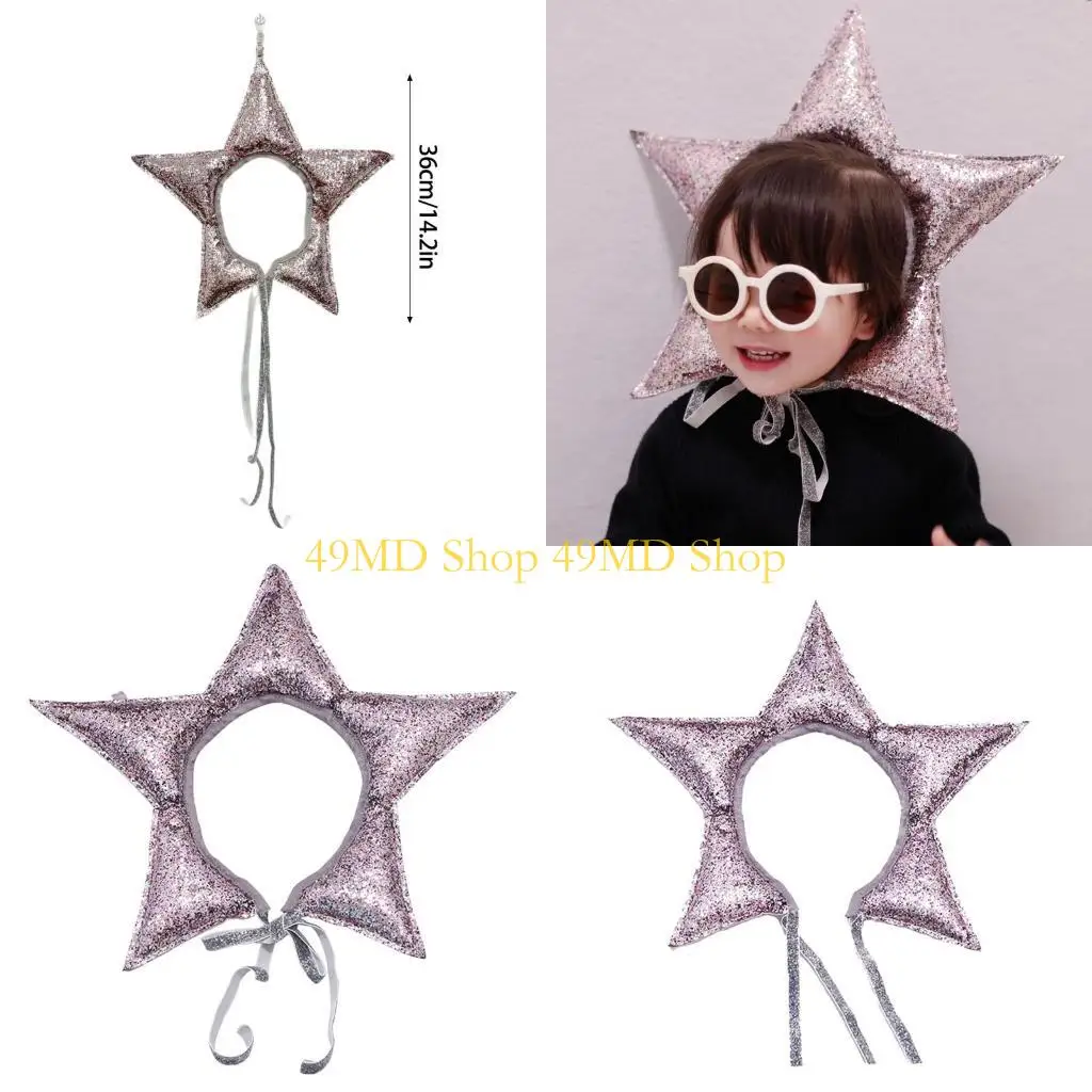 

49MD Star Glittered Hat Kids Star Crown Halloween Role Play Headpiece Proms Party Role Play Headwear