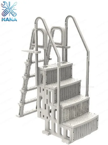 Summer Swimming Ground Spa Pool Slide 4 Steps Swimming Stainless Steel Escalator, Pedals