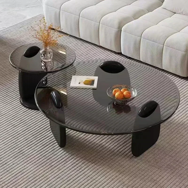 Black Glass Round Creative, Living Room Dining Table Easy To Clean, Multi Size Coffee Set, Side Table Office Cafe