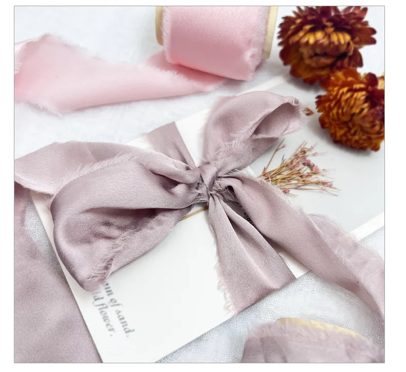 4CM*5yard Frayed Silk Ribbon Edged Wrinkle Handmade Ripped Wedding Party Flower Bouquet Gift Packing Decorations Pink DIY Craft