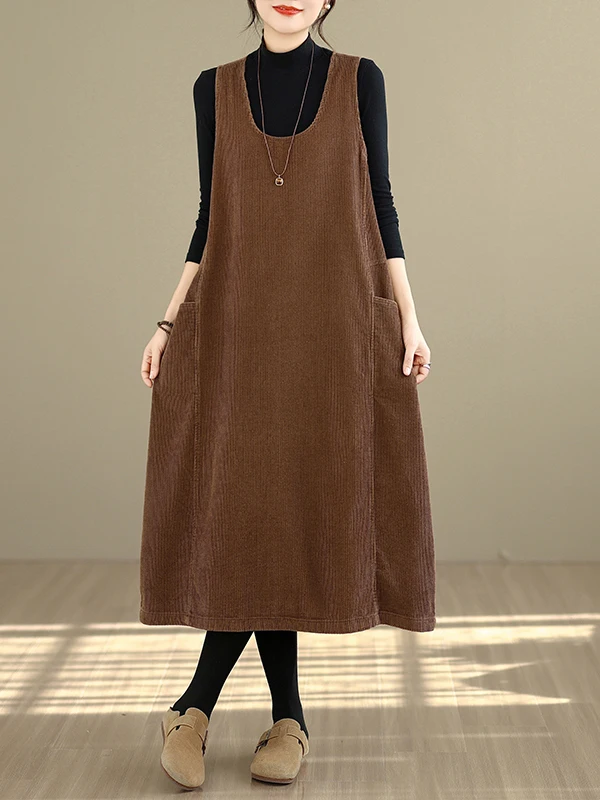 Loose Long Cotton Velvet Flower Bud Dress Women's Retro Style Embroidered mid Waist Design Daily Wear Comfortable Fit Dress