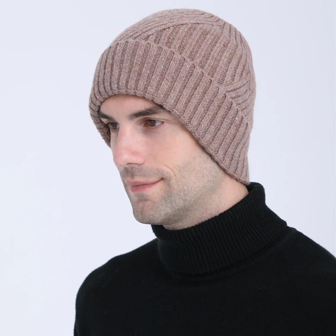 Men Autumn Winter Knitted Beanie Twill Warm Plush Ear Protection Hat Fashion Versatile Outdoor Streetwear Thermal Headwear Cap