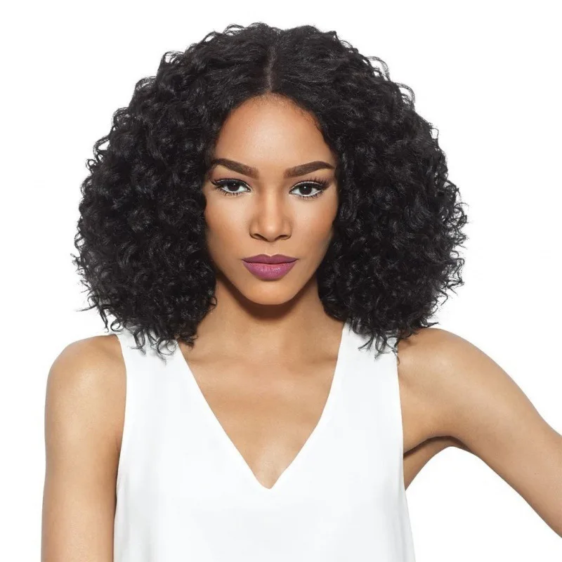 

African Curly Short Hair European and American Fashion Black Synthetic Hair Women's Hairpiece Middle Part Full Wig