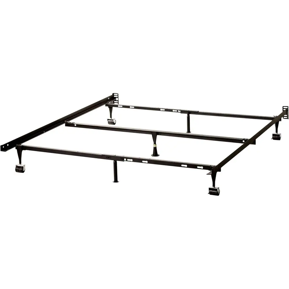 

7-Leg Heavy-Duty Adjustable Metal Bed Frame with Center Support, Rug Rollers & Locking Wheels (Queen/Full/XL/Twin/XL)