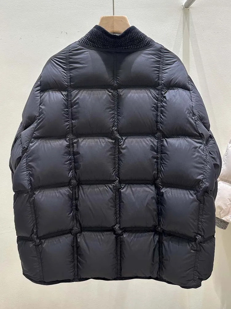 Luxury Knit patchwork down jacket for women 2026 Winter Thick warm turtleneck long sleeve puffer coat Korean style INKEO DJ668