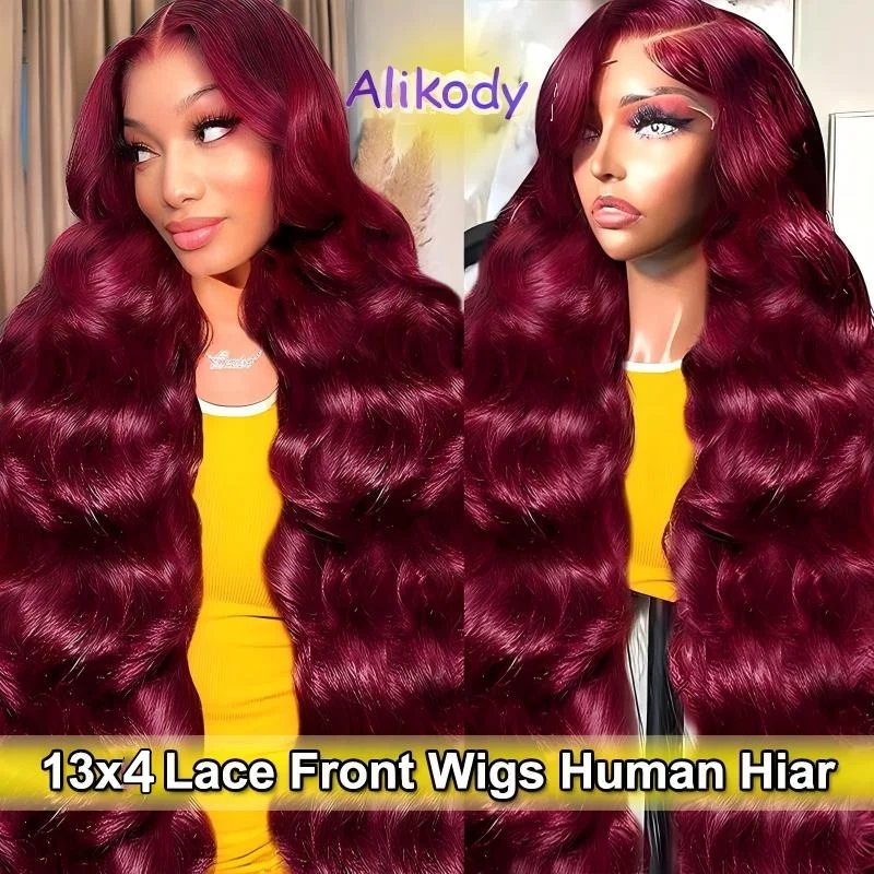 

Glueless 99J Burgundy 13x6 HD Lace Human Hair Wig Colored Body Wave Lace Frontal Wig Human Hair Wigs For Woman Clearance Sale