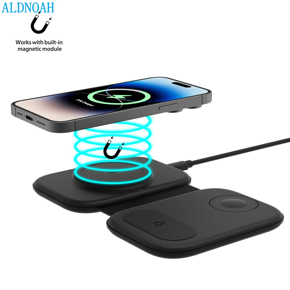 3 in 1 15W Magnetic Fold Wireless Charger Stand Fast Wireless Charging Station for iPhone 14 13 12 Pro Apple Watch 8 Airpods Pro