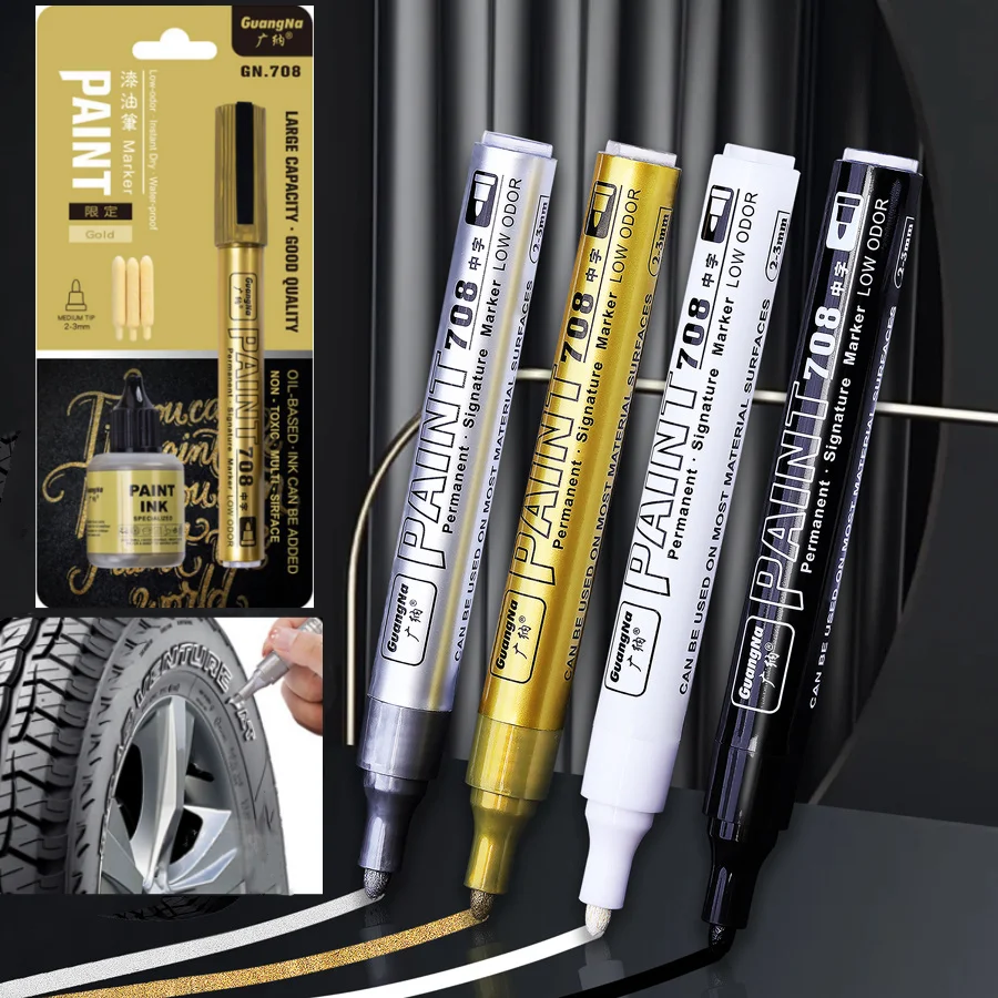

Permanent Signature Art Paint Markers Waterproof Oil-based Can Add Ink White/Black/Silver/Gold Touch-up Paint Tire Graffiti Pens