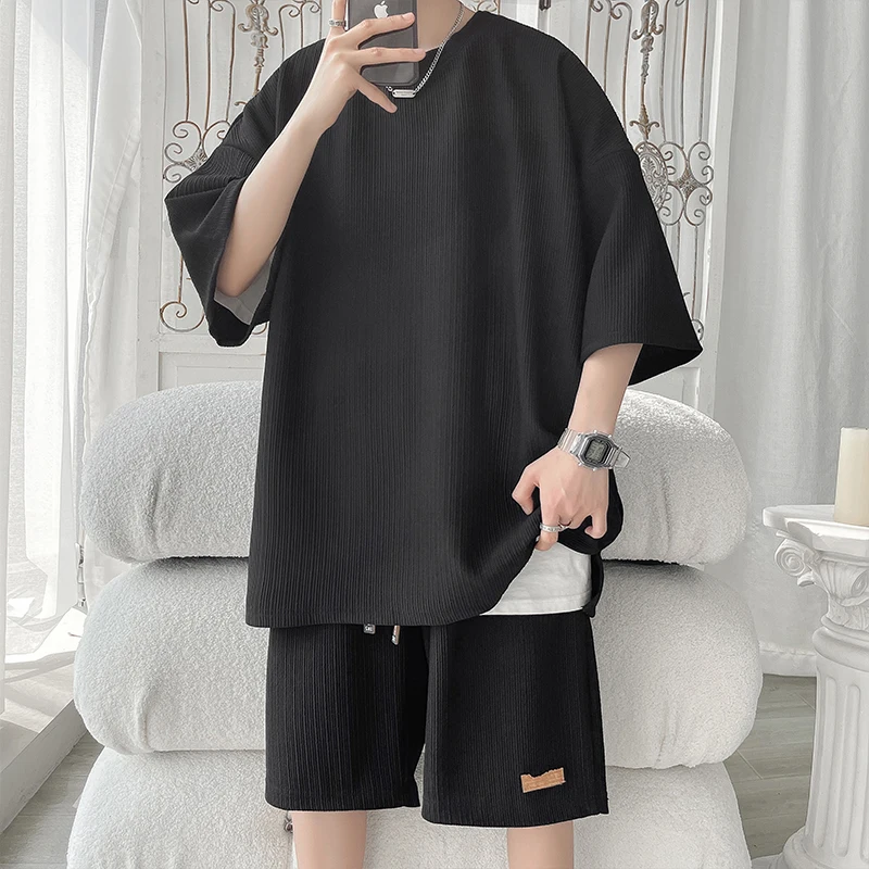 Short Sets 2 Piece Set New Men Sets Summer Outfit Fashion Suits Trends Costumes Men's Clothing 2024 Embossing Sports Sleeve