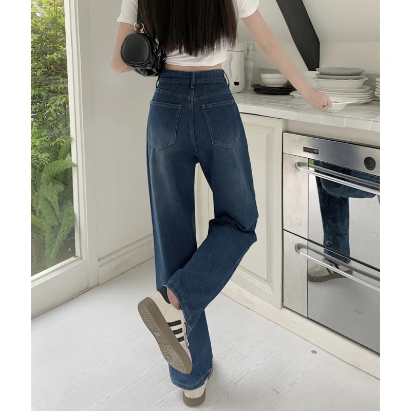 Imagem -06 - Blue High Waisted Mulheres Straight Jeans Streetwear Coreano Moda Design Vintage Wide Leg Pants Verão 2023 Feminino Denim Trouser