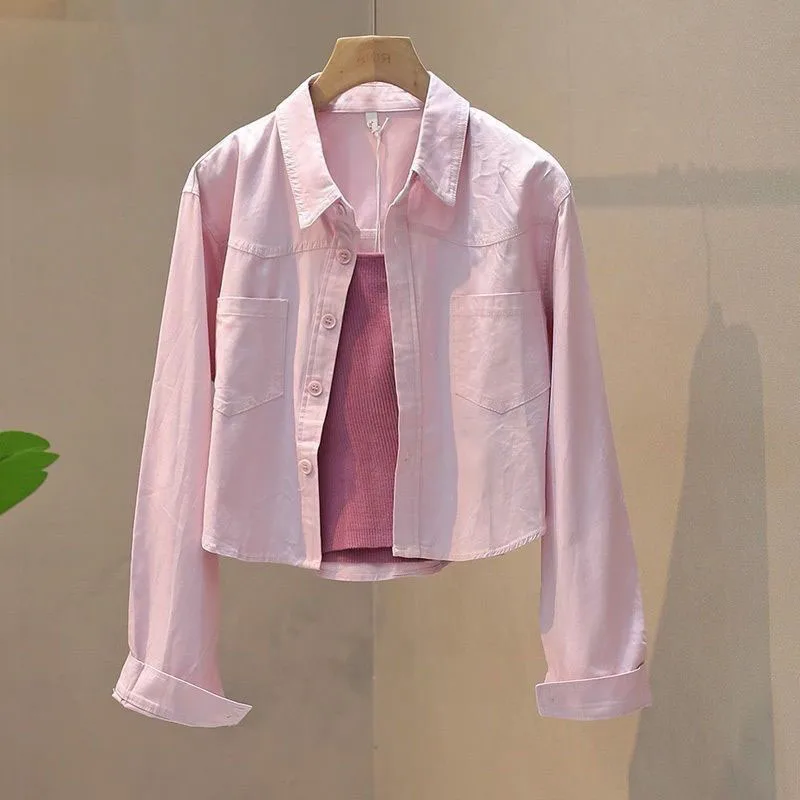 Frühling Sommer blau Abgeschnitten Blusen 2025, Neue Lange Hülse Dünne Casual Mäntel Weiblichen Koreanischen Mode Streetwear Blusas Tops