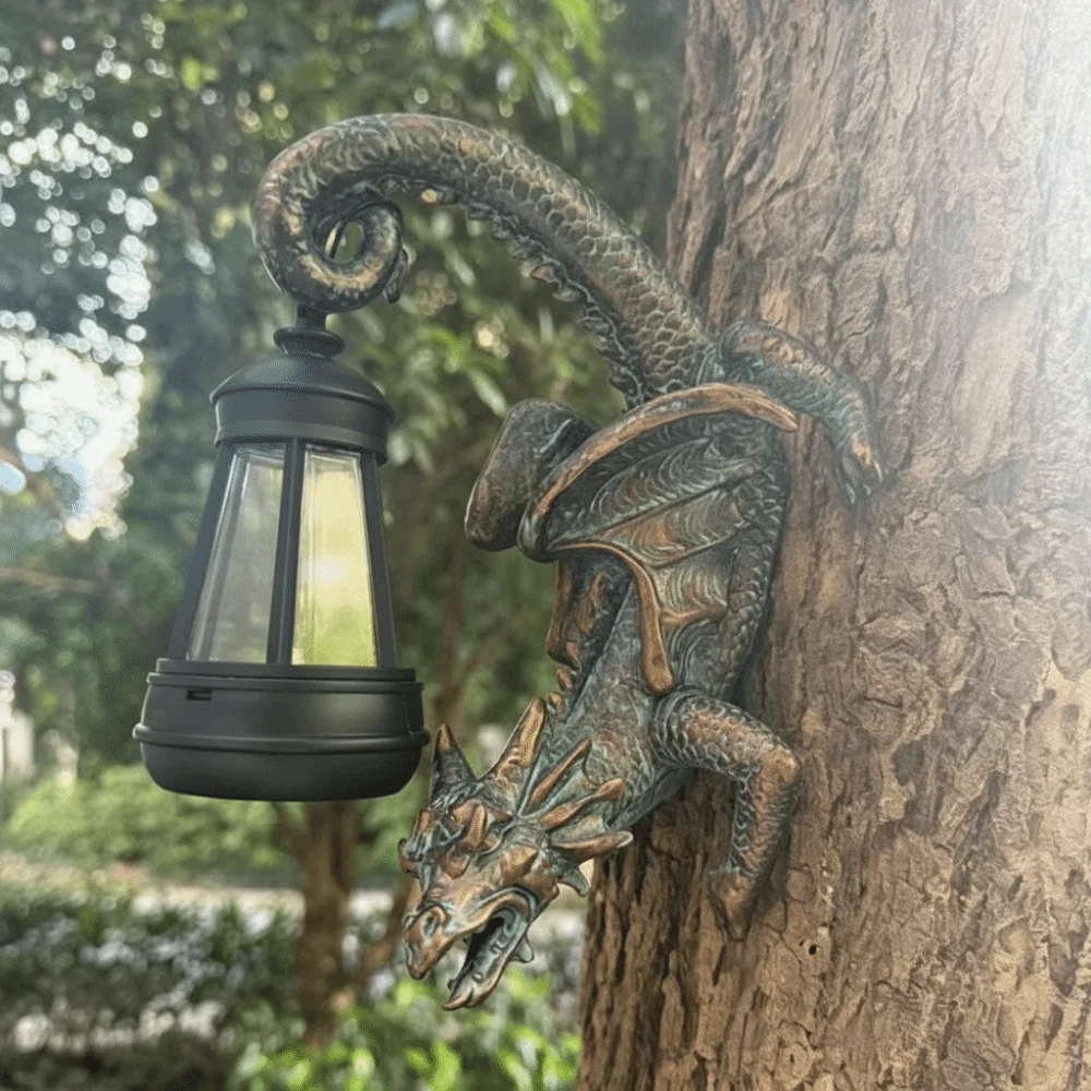 Solar-Powered Dragon Garden Statue Resin Craft Whimsical Design Dragon Garden Decor Creative Decoration Light-Up Ornament