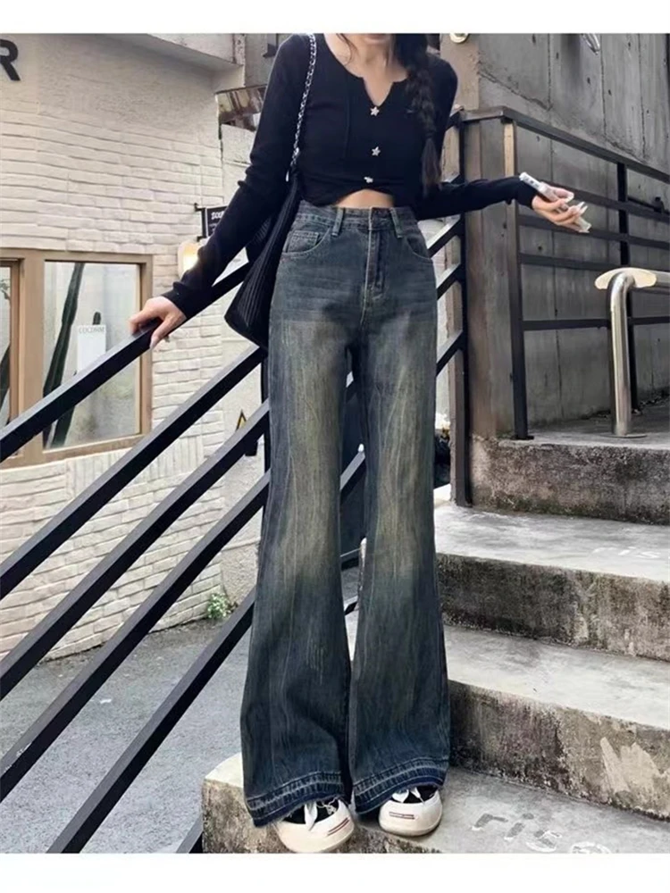 

Women's Retro Style Bell-bottom Jeans Jeans Cool Girl High Waisted Fashion Micro Flared Pants Female Straight Denim Trousers