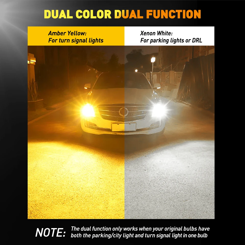 2x 3157 3457 4157 Switchback LED Bulbs T25 P27/7W LED White/Amber Dual Color for Car Parking DRL/Turn Signal Lights With HD Lens - view 3