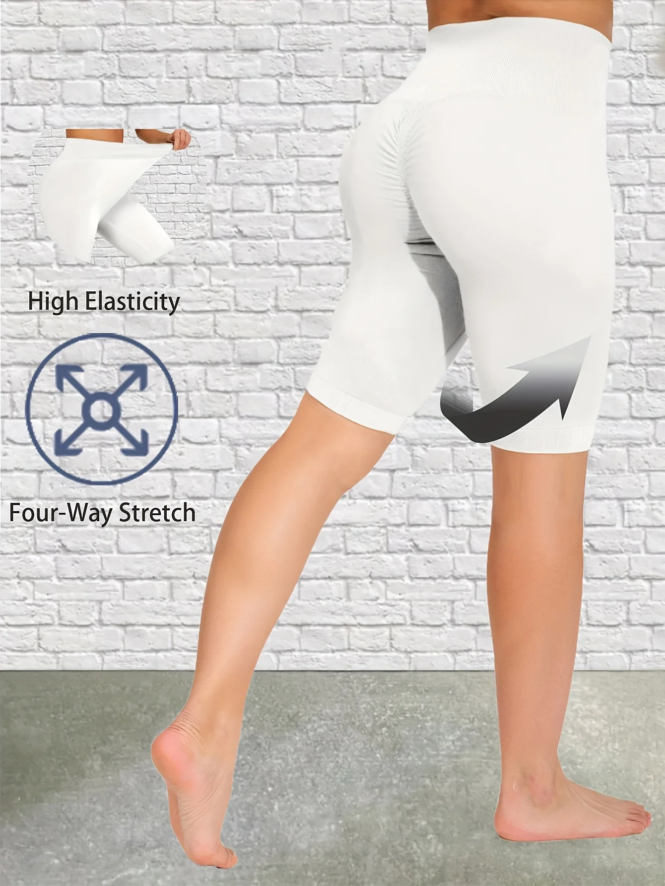 Simple Four Way Stretch White Leggings Fashionable Casual Sports Cycling Tights Running Yoga Fitness Versatile Shorts