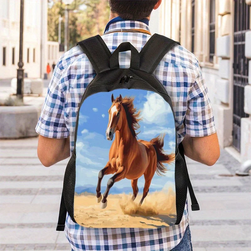 

1 Horse Themed Backpack with Pentium Desert Print - Adjustable Shoulder Strap, Zipper Closure, Durable School Bag