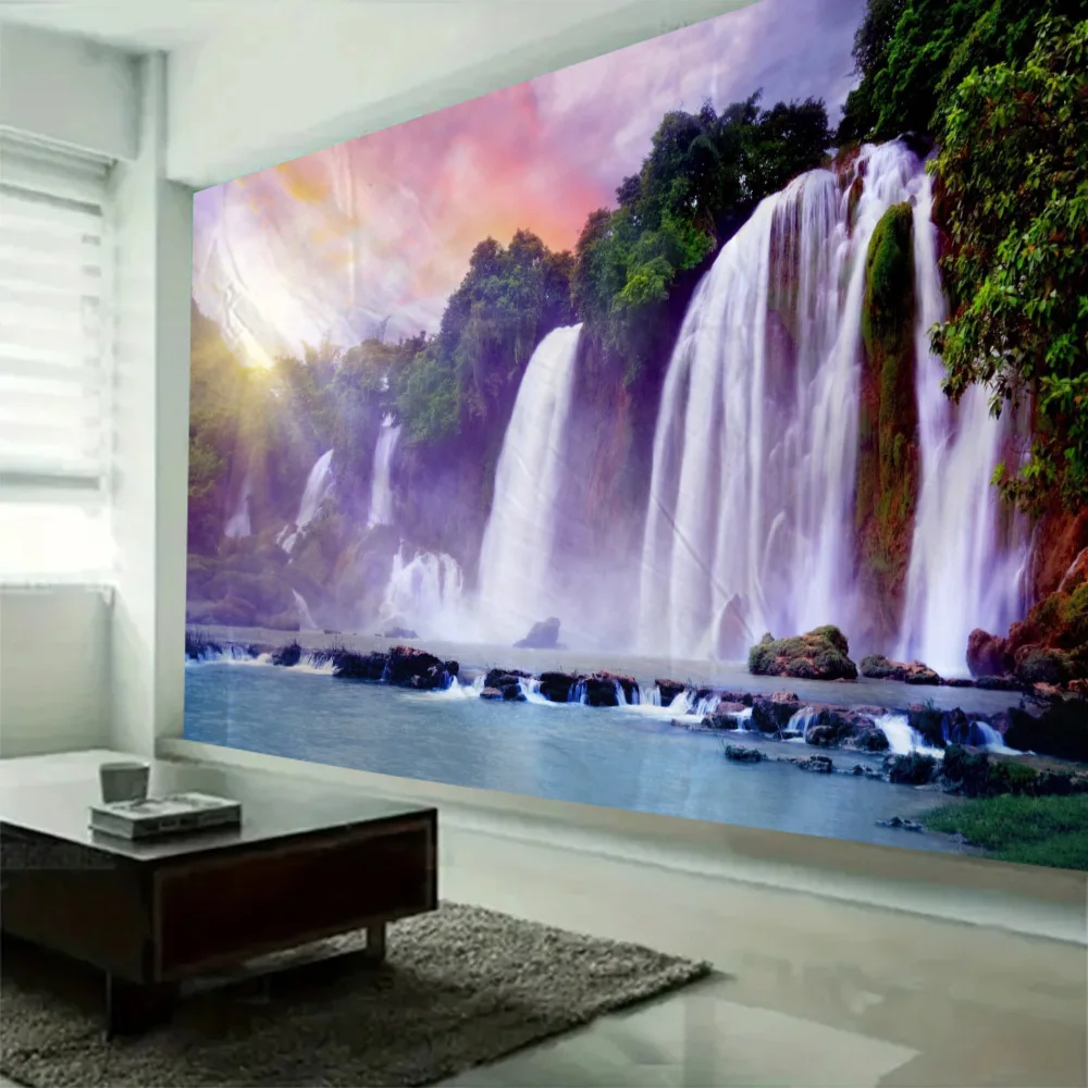 Forest waterfall tapestry, jungle wall hanging, aesthetic room decoration, Bohemian hippie living room, bedroom wall decoration