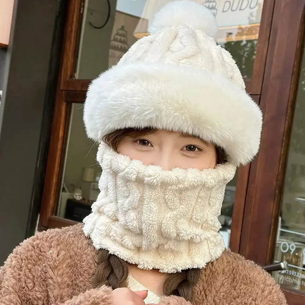 Winter-Schal-Set mit Kapuze für Damen, Plüsch-Hals, warm, Russland, Outdoor, Ski, winddicht, Mütze, dicker Plüsch, flauschige Mützen, Fahrradmütze – Detail 5