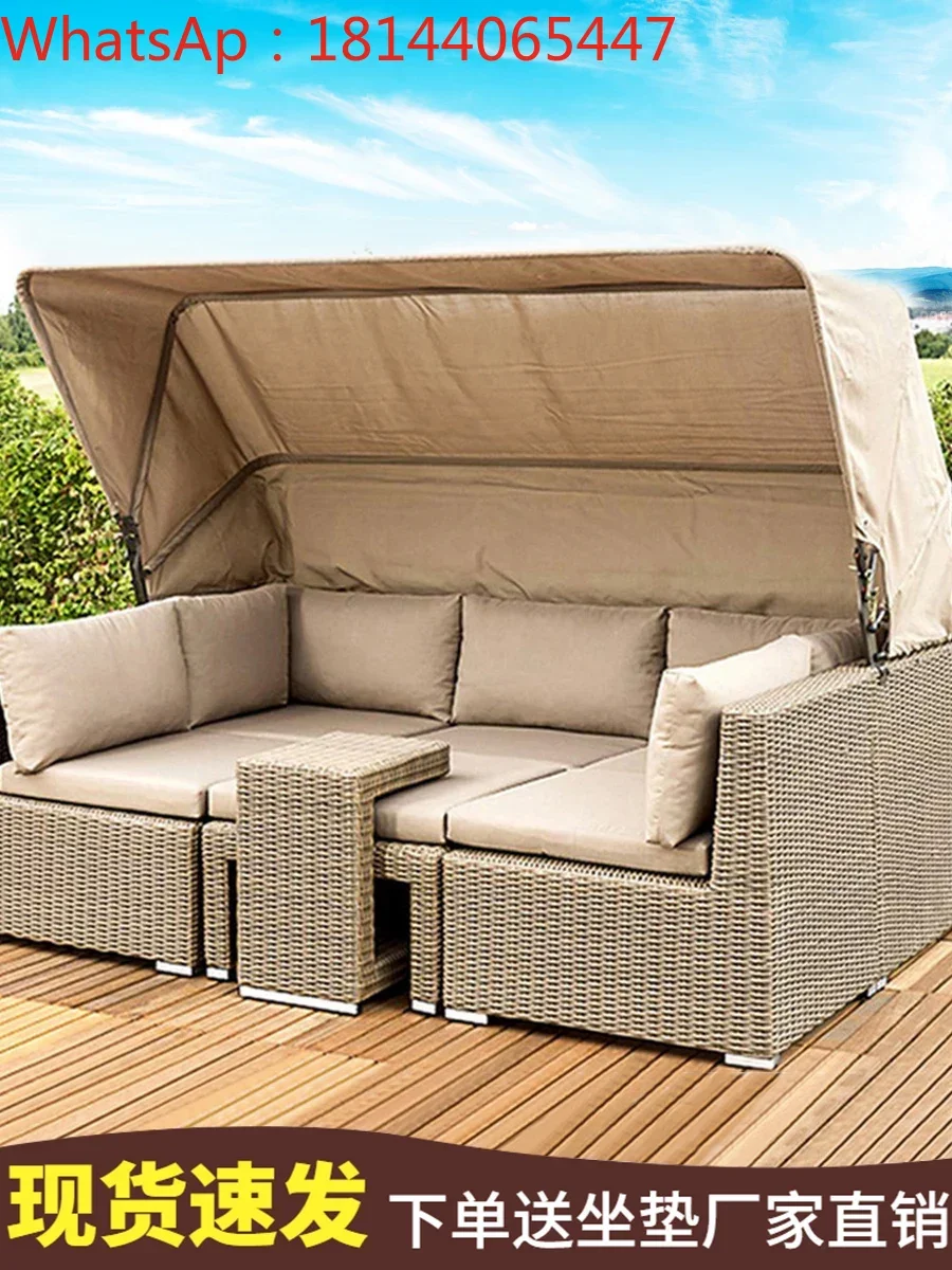 Outdoor leisure creative rattan sofa bed garden open-air rattan chair coffee table furniture rattan sofa waterproof