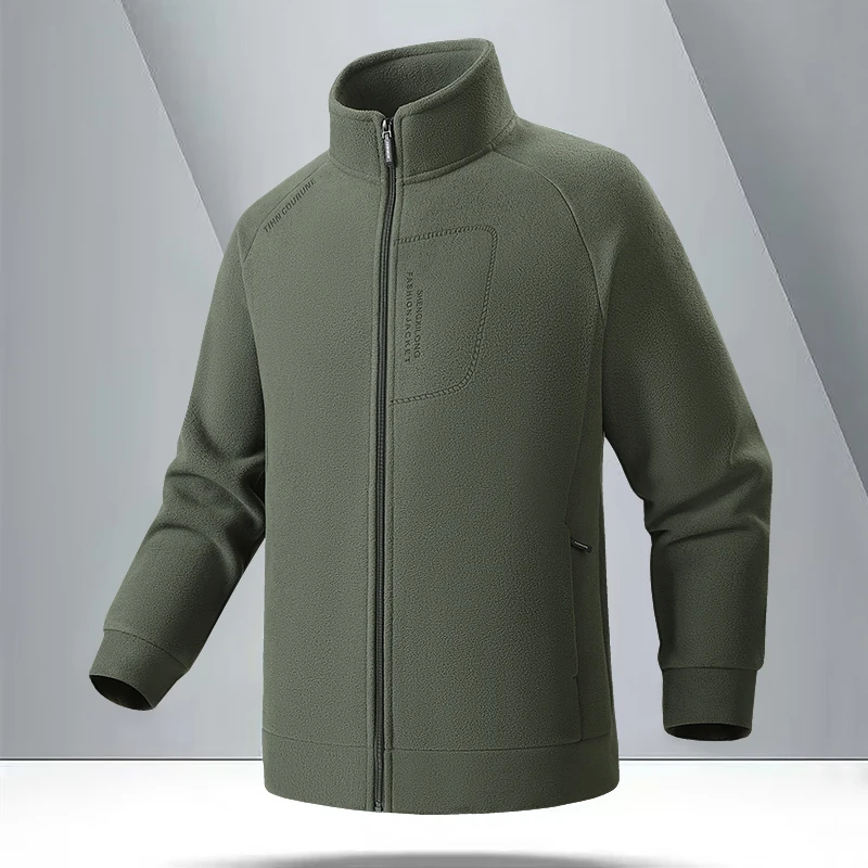 سترة الصيد المألوف الدافئة جاكيت من الصوف رجالي الوقوف طوق سترة سميكة القطبية الصوف معطف منتصف العمر سترة فضفاضة #4