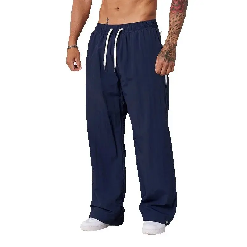 Autumn New Casual Pants Men’s Loose Cotton Casual Pants Wide-Leg Trendy Sports Patchwork Long Pants American-Style Sweatpants