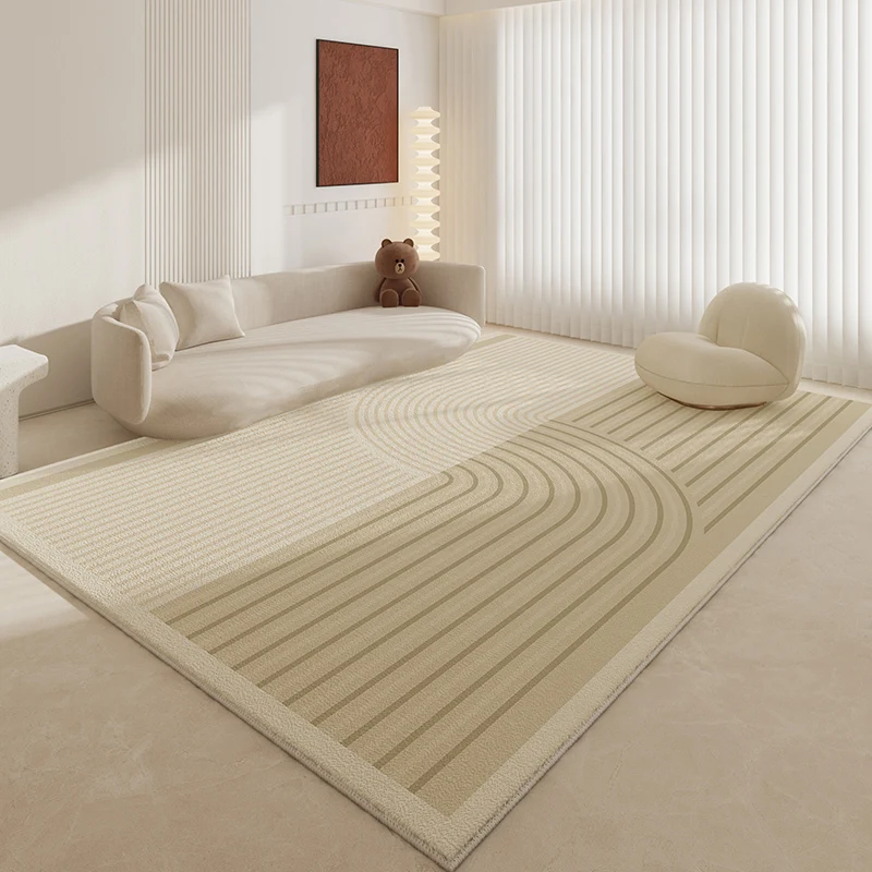 Simple Lines Living Room Decoration Carpet French Cream Color Bedroom Bedside Fluffy Soft Carpets Home Study Cloakroom Plush Rug