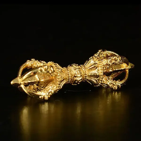 Tibet Buddhism Handmade Old Copper Gilt Six Syllable Mantra Vajra Dorje Statue