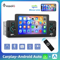 Podofo 1 Din Car Radio 5'' MP5 Carplay Stereo Android Auto Bluetooth FM Radio Receiver TF/USB Universal Car Multimedia Player