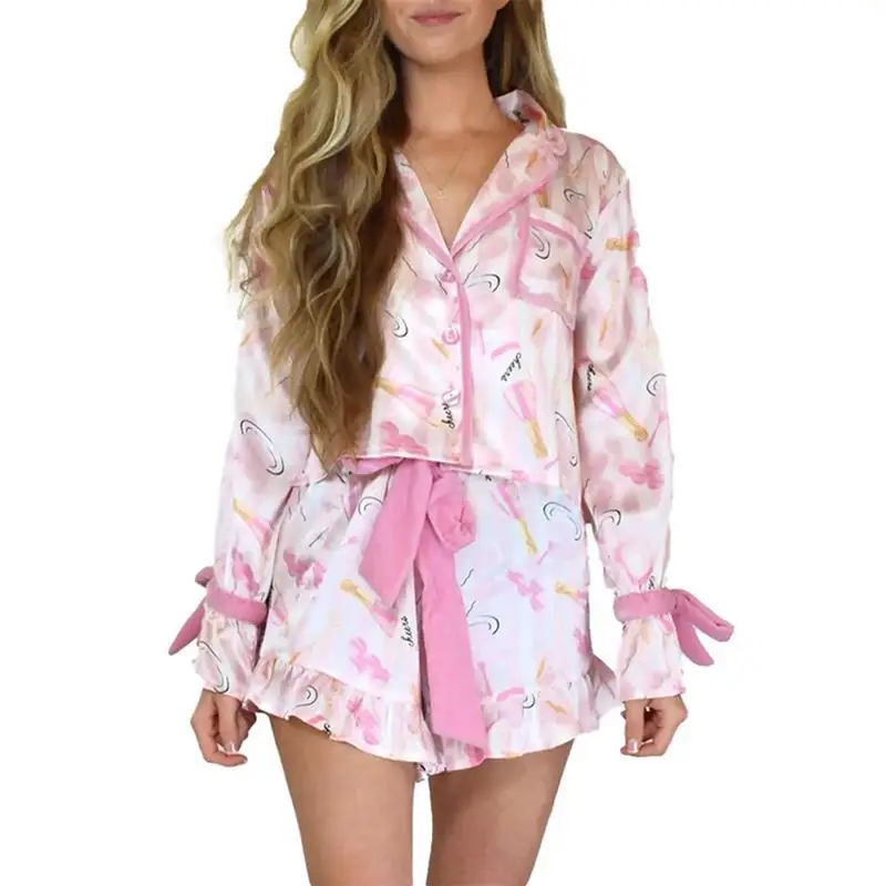 

Printed Satin Home Clothes Set Women's Fashionable Summer Outfit Cross-Border U 20687 Lounge Set