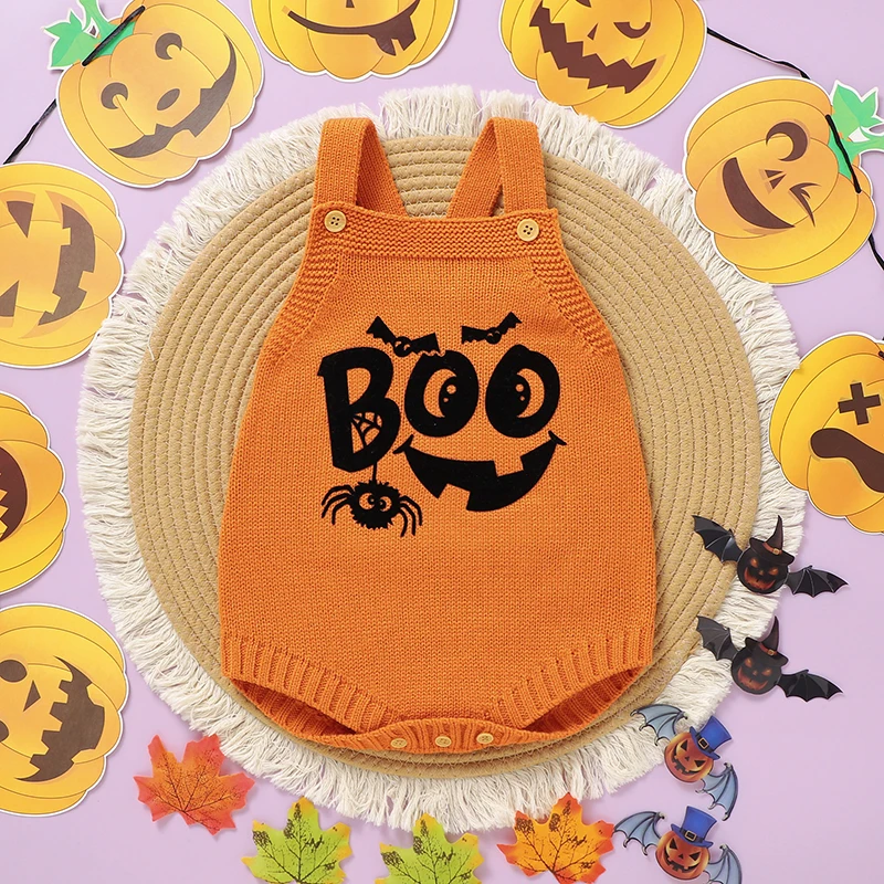 Infant Halloween Bodysuits Sleeveless One Pieces Knit Newborn Boys & Girls Orange Onesie Outfits 0-18m Toddler Netural Costumes