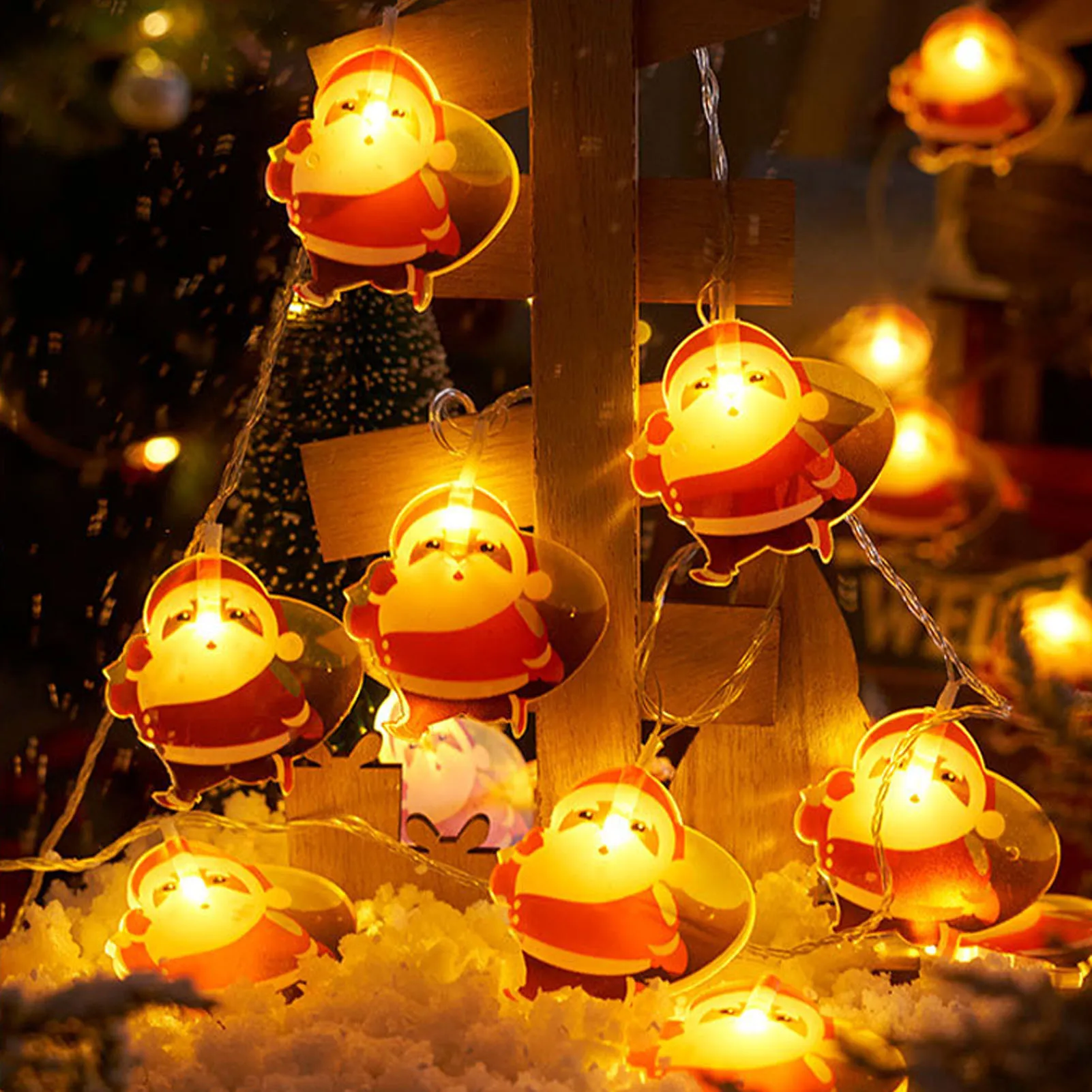 Christmas Santa Claus String Lights Christmas Scene Layout Props for Garden Balcony Patio Pathway Decor