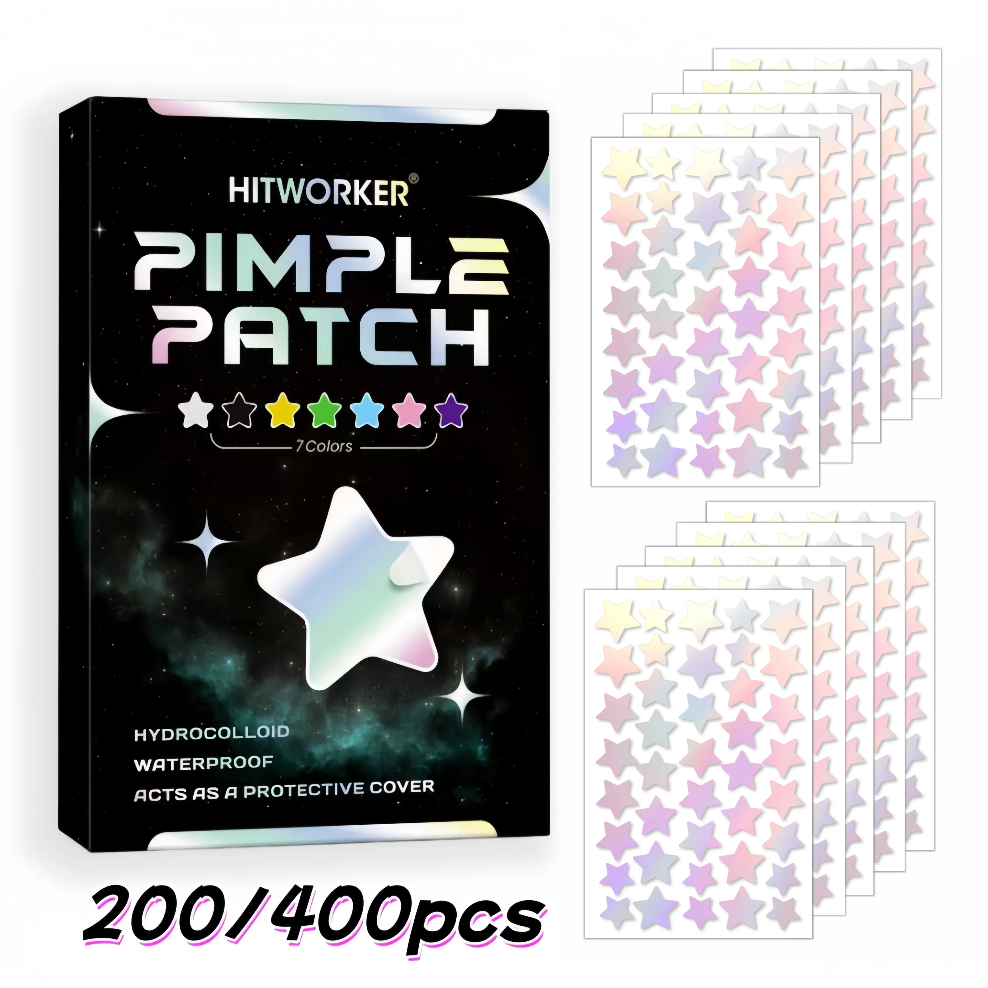 200/400pcs Set of Cool Star-Shaped Acne Patches—Hydrocolloid patches designed for daily facial care. These are a must-have for c