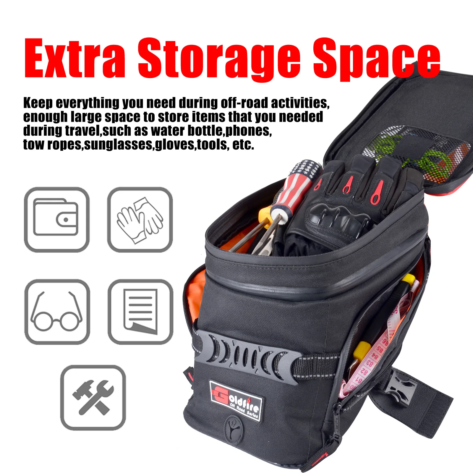 Universal Motorcycle Tank Bag Gas Oil Fuel Tank Saddlebag Quick Release Strap Mount Bag with Strong Reflective Strap