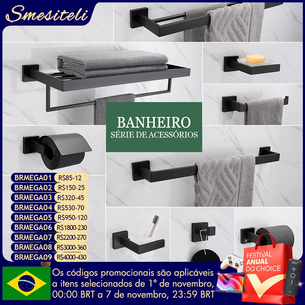 Toalheiro gancho preto fosco 304 barra de toalha dupla prateleira de toalha porta-papel porta-lenços porta-escova higiênica Toalheiro gancho preto fosco 304 barra de toalha dupla prateleira de toalha porta-papel porta-lenços porta-escova higiênica