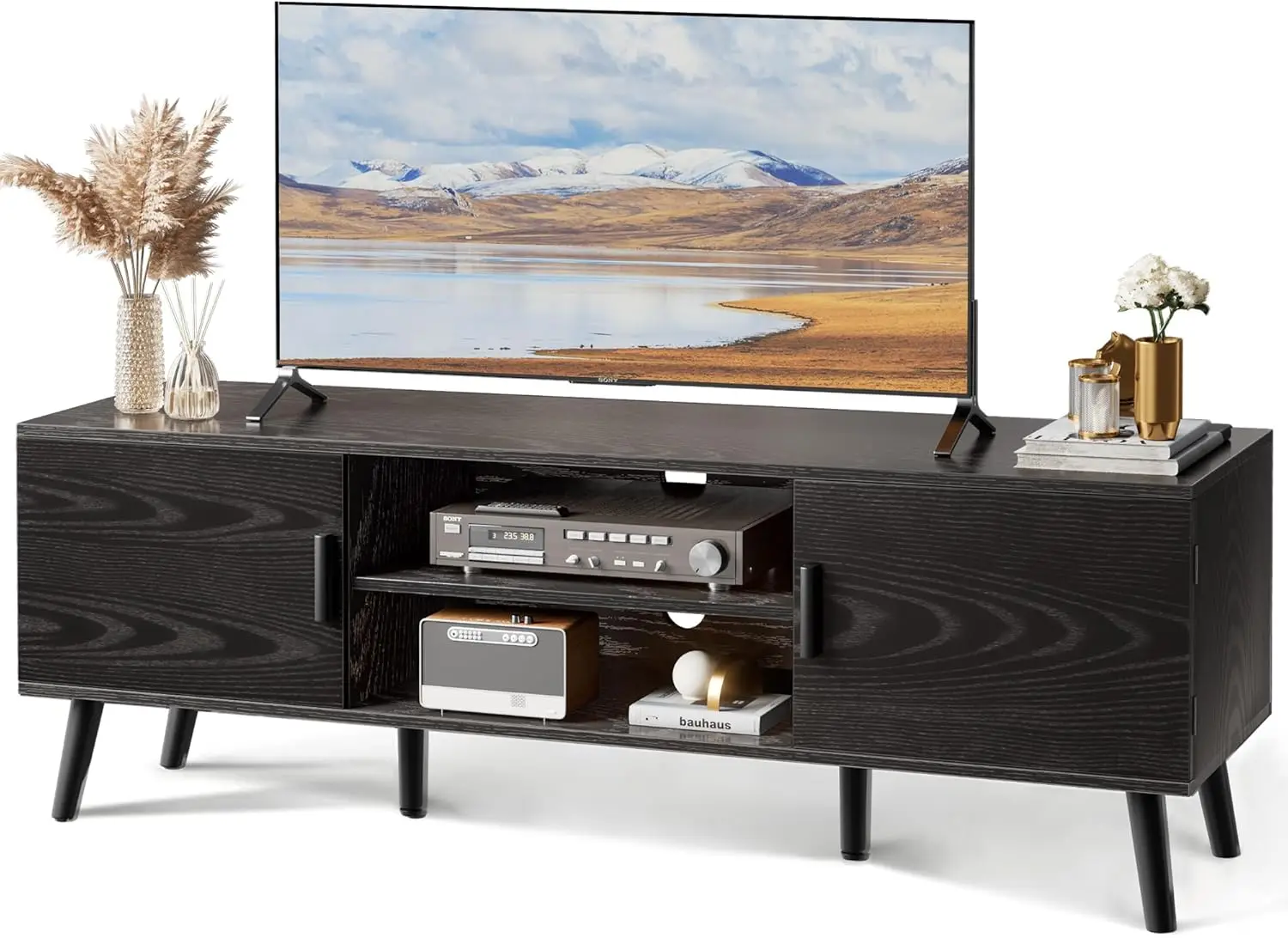 

NEW TV Stand for 55 Inch TV, Entertainment Center with Adjustable Shelf, 2 Cabinets, TV Console Table, Media Console