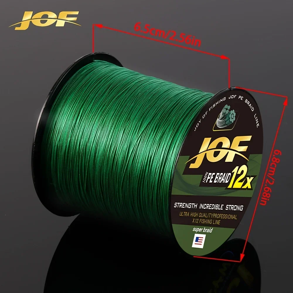 JOF 12 Strand Gevlochten Vislijn 500 M/564yd Super Sterke PE 25-120LB Glad Duurzaam Heldergroen Gemengde Kleur Lange worp Karper