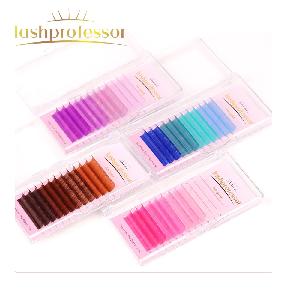 Lashprofessor-Extensions de cils individuels en faux vison, couleurs dégradées, rouge, marron, vert, violet, rose, fournitures de maquillage