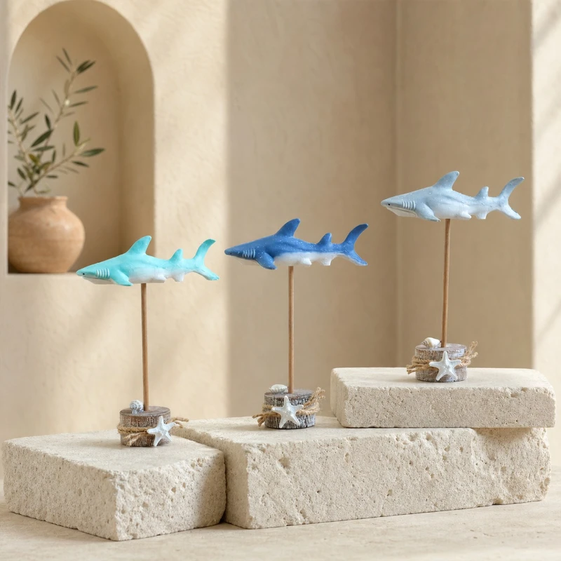 Mediterranean Style Resin Shark Ornaments, Creative Ocean Style Home Decor Crafts, Desktop Decorations