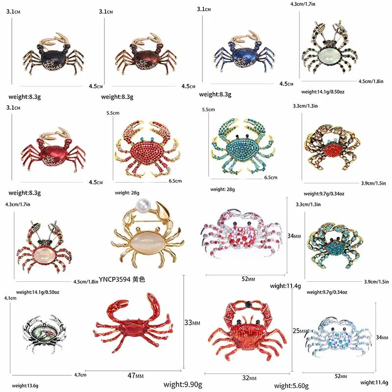 Rhinestone Crab Brooches for Women Unisex Sea Animal Holiday Banquet Party Backpack Gifts Jewelry Accessories